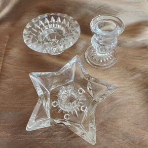 LOT OF 3 VINTAGE GLASS TAPER HOLDERS